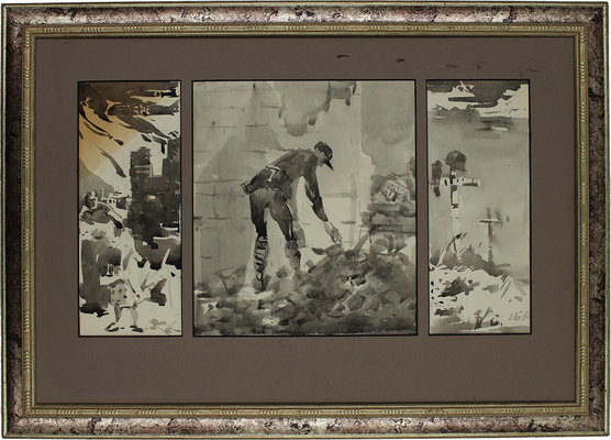 Неизвестный художник. Три военных рисунка на одном листе